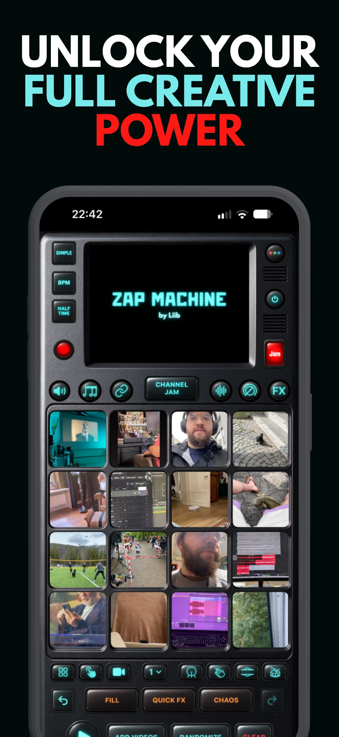 Video channels and performance controls in Zap Machine