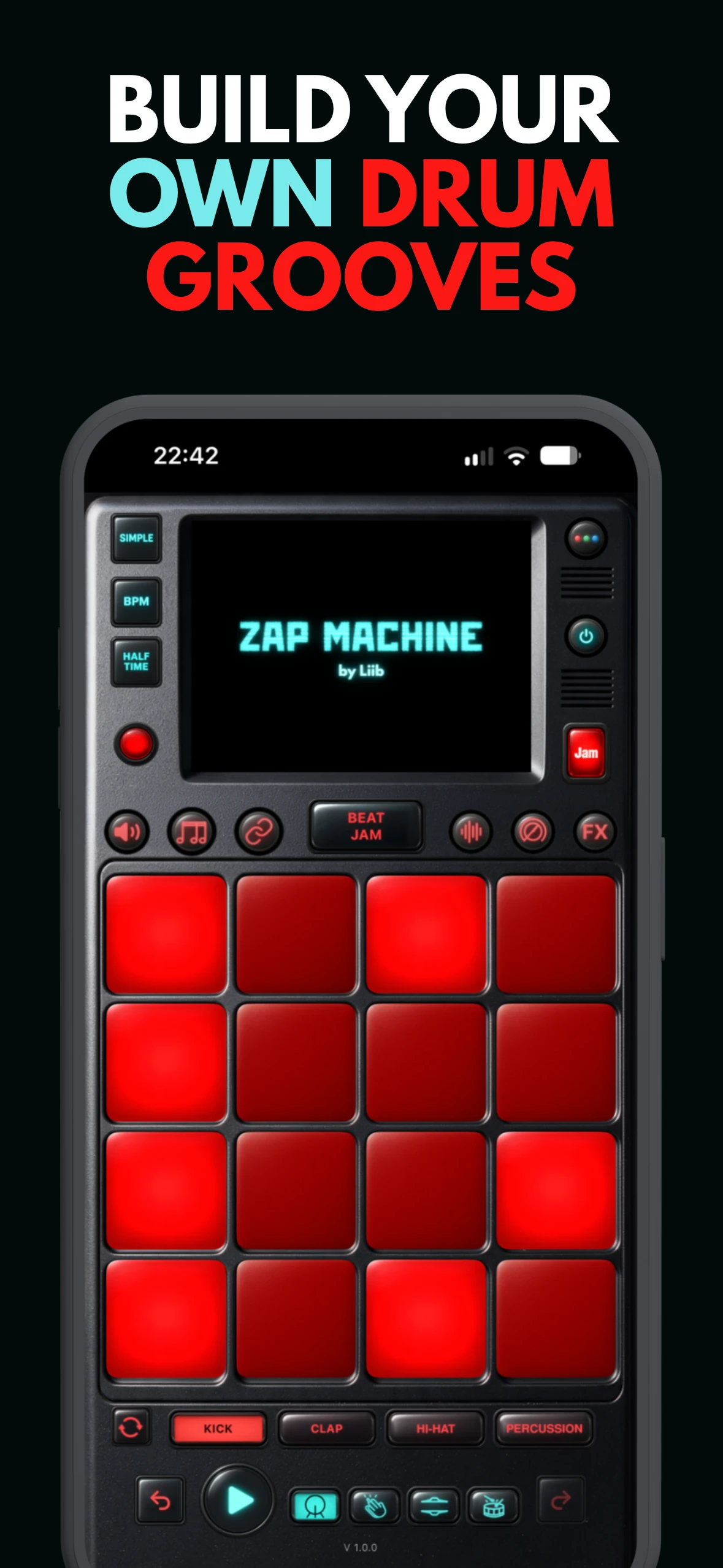 Red drum pads in Zap Machine