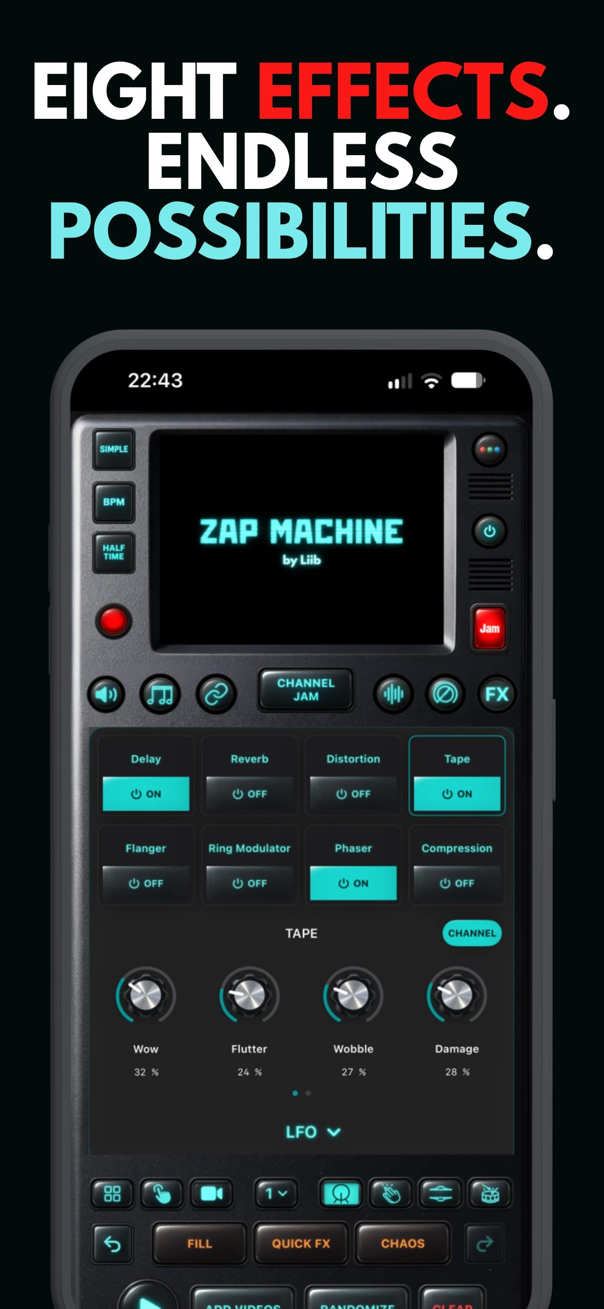 The eight audio effects in Zap Machine