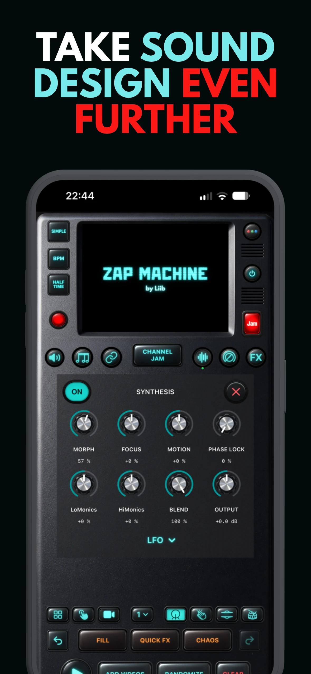 Synthesis controls in Zap Machine