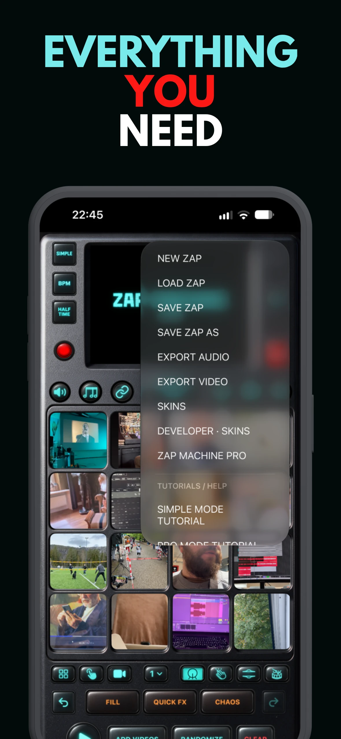 Save, audio export and video export in Zap Machine